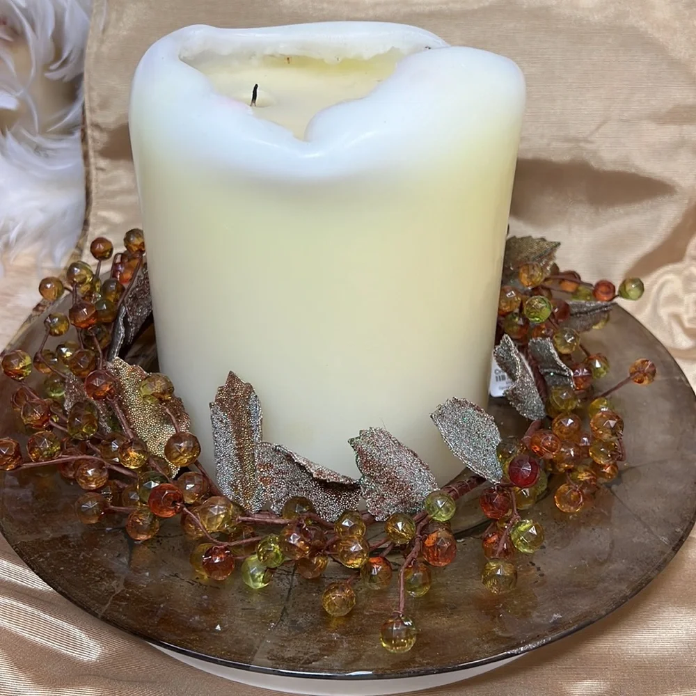 CRATE & BARREL MULTI FACETED JEWEL CANDLE RING 7’’ NIB AMBER HUES